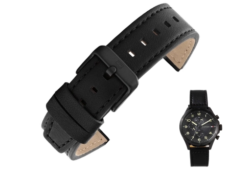 Oryginalny czarny pasek z gładkiej skóry naturalnej do zegarka Tommy Hilfiger 1792004 o szerokości 21 mm.